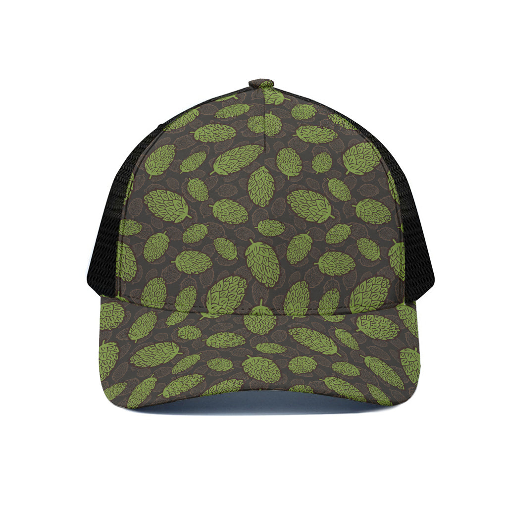 Cute Hop Cone Pattern Print Black Mesh Trucker Cap