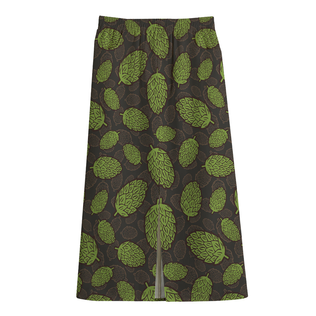 Cute Hop Cone Pattern Print Cotton Front Slit Maxi Skirt