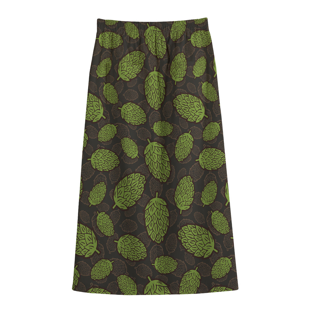 Cute Hop Cone Pattern Print Cotton Front Slit Maxi Skirt