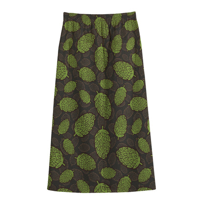 Cute Hop Cone Pattern Print Cotton Front Slit Maxi Skirt