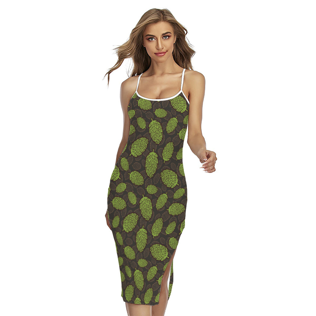 Cute Hop Cone Pattern Print Cross Back Cami Dress