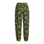 Cute Hop Cone Pattern Print Fleece Lined Knit Pants