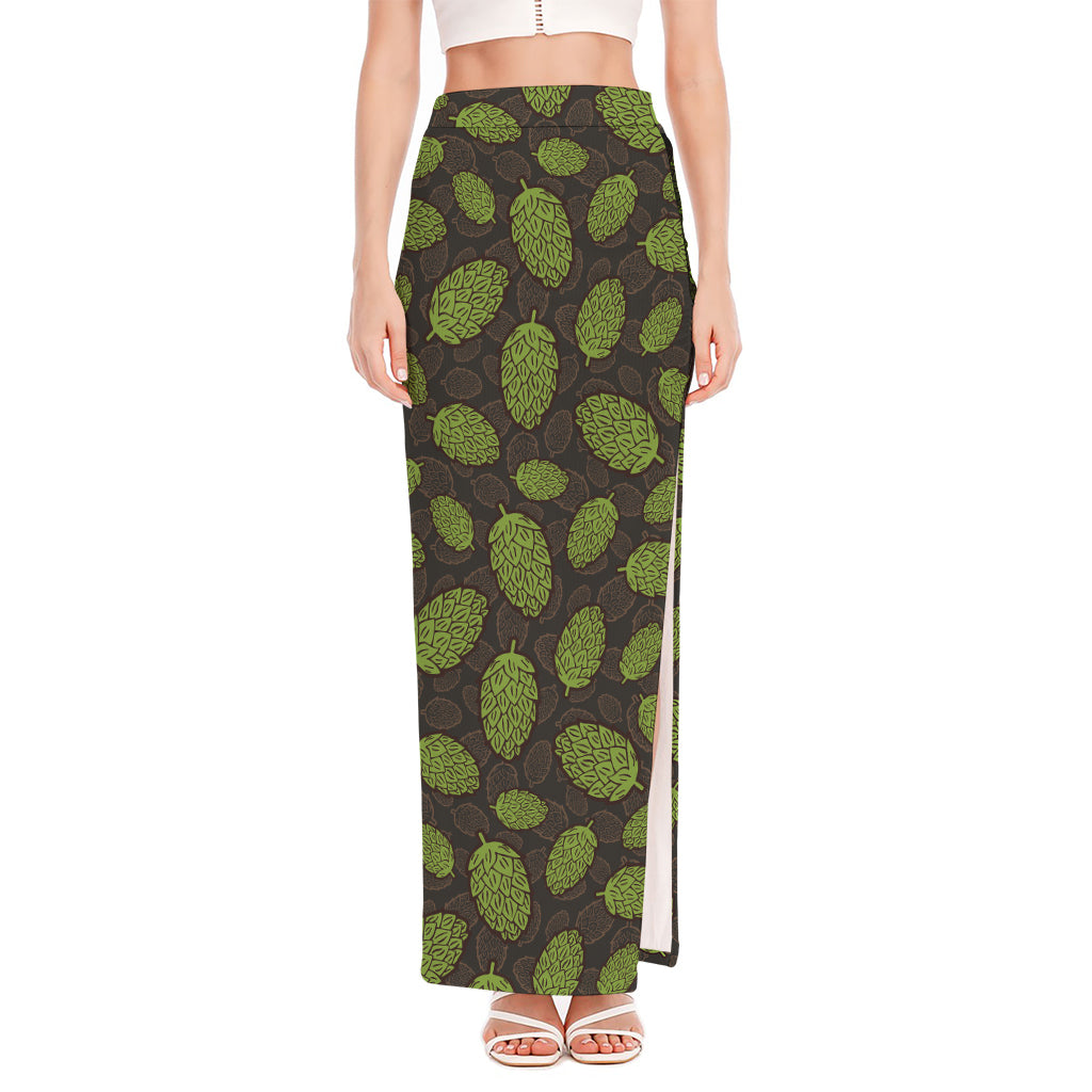 Cute Hop Cone Pattern Print High Slit Maxi Skirt