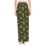 Cute Hop Cone Pattern Print High Slit Maxi Skirt