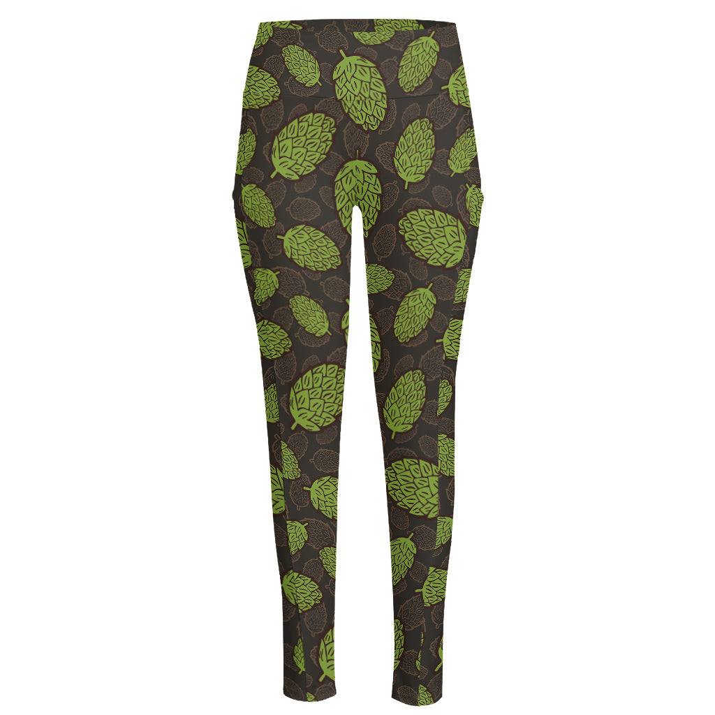 Cute Hop Cone Pattern Print High-Waisted Pocket Leggings