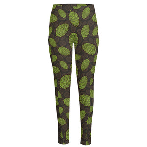 Cute Hop Cone Pattern Print High-Waisted Pocket Leggings