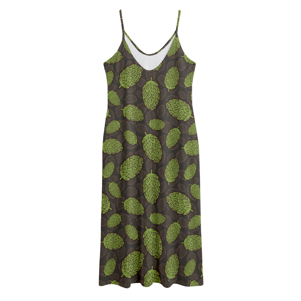 Cute Hop Cone Pattern Print Jersey Midi Cami Dress