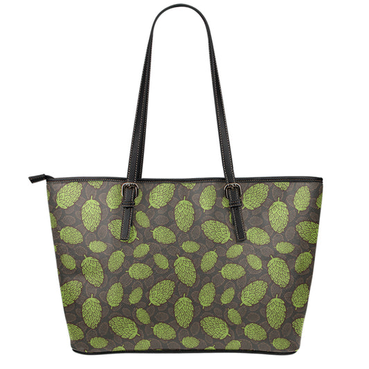 Cute Hop Cone Pattern Print Leather Tote Bag