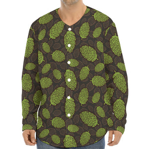 Cute Hop Cone Pattern Print Long Sleeve Baseball Jersey