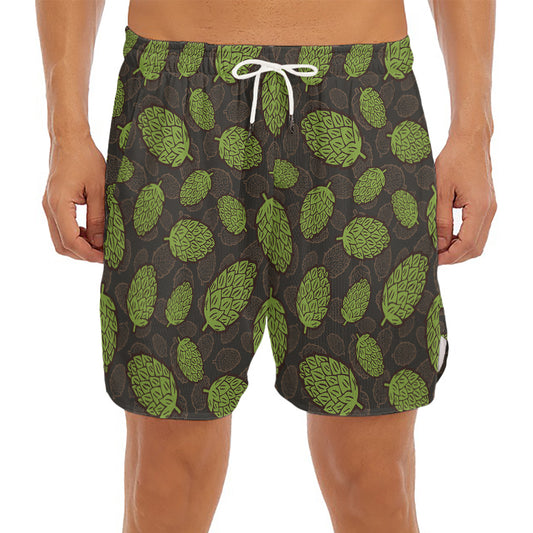 Cute Hop Cone Pattern Print Men's Split Running Shorts