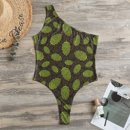 Cute Hop Cone Pattern Print One Shoulder Bodysuit