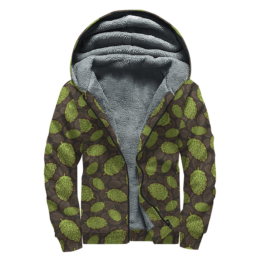 Cute Hop Cone Pattern Print Sherpa Lined Zip Up Hoodie