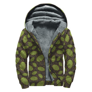 Cute Hop Cone Pattern Print Sherpa Lined Zip Up Hoodie