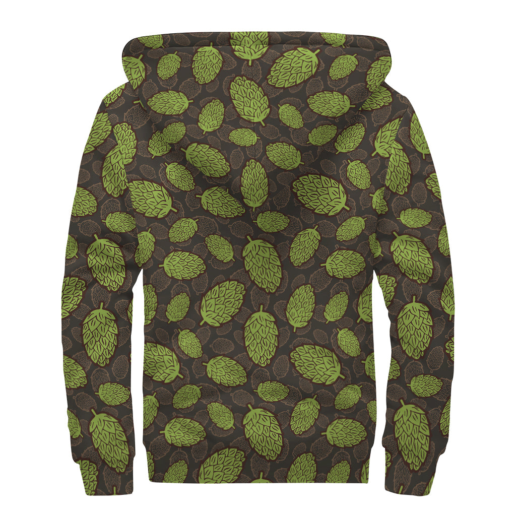 Cute Hop Cone Pattern Print Sherpa Lined Zip Up Hoodie