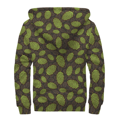 Cute Hop Cone Pattern Print Sherpa Lined Zip Up Hoodie