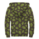 Cute Hop Cone Pattern Print Sherpa Lined Zip Up Hoodie