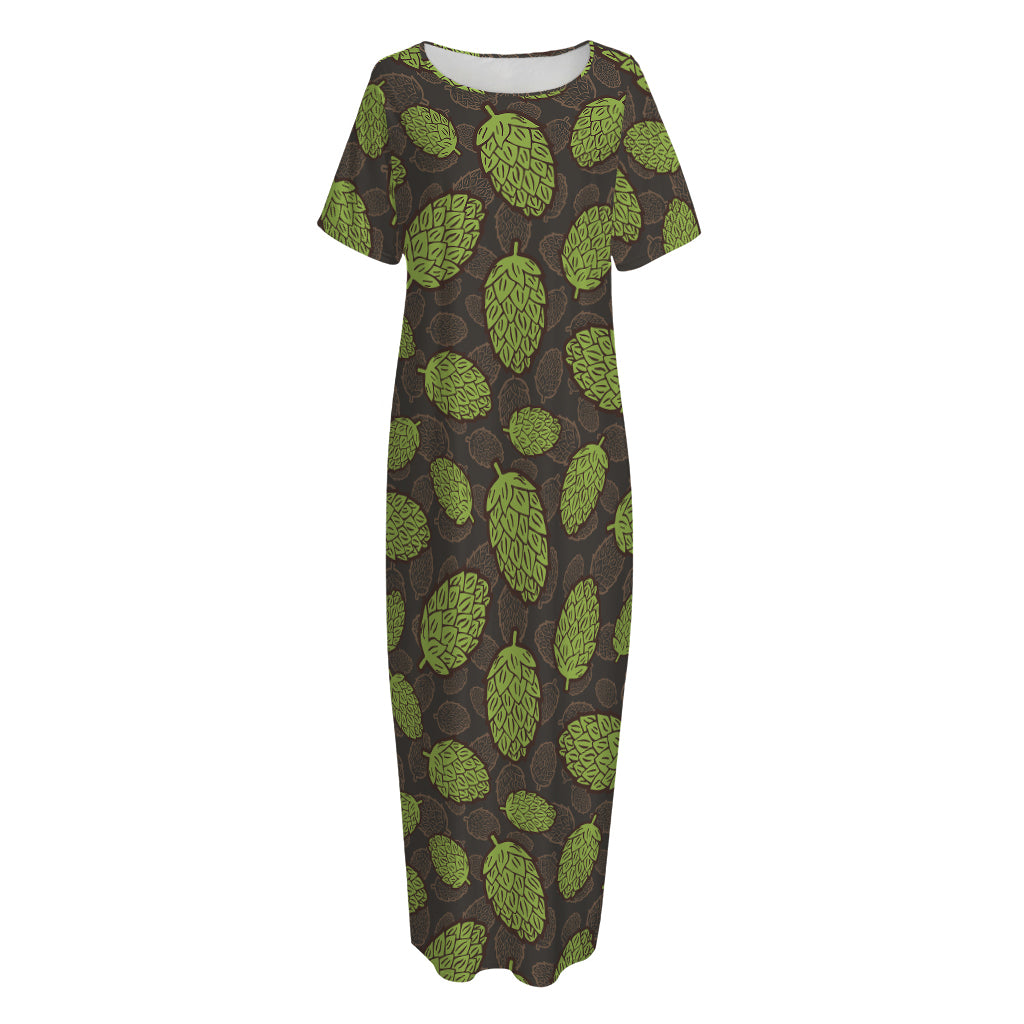 Cute Hop Cone Pattern Print Short Sleeve Long Nightdress