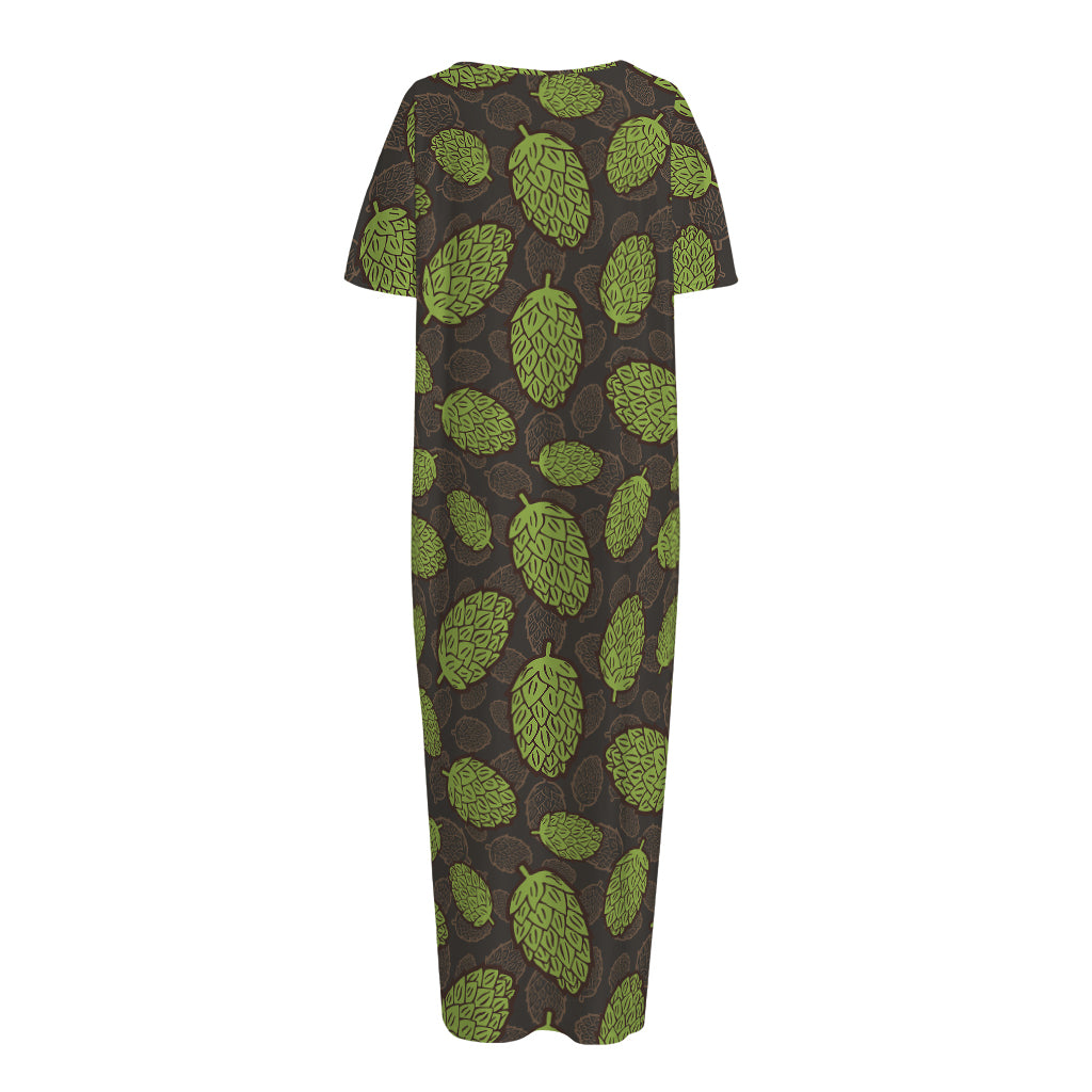 Cute Hop Cone Pattern Print Short Sleeve Long Nightdress