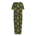 Cute Hop Cone Pattern Print Short Sleeve Long Nightdress