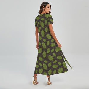 Cute Hop Cone Pattern Print Short Sleeve Maxi Dress