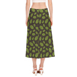 Cute Hop Cone Pattern Print Side Slit Midi Skirt