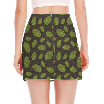 Cute Hop Cone Pattern Print Side Slit Mini Skirt