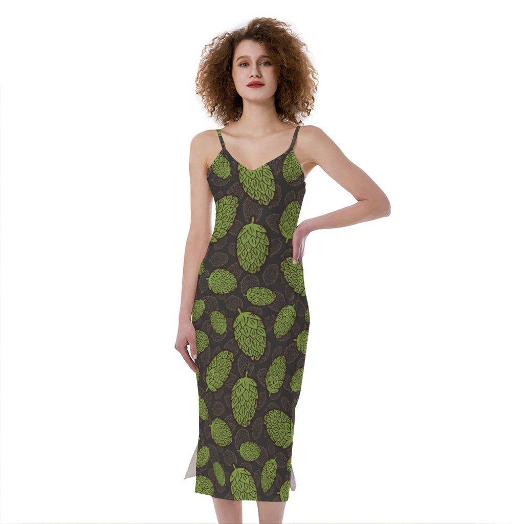 Cute Hop Cone Pattern Print Slim Fit Midi Cami Dress