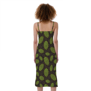 Cute Hop Cone Pattern Print Slim Fit Midi Cami Dress