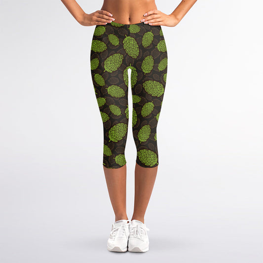 Cute Hop Cone Pattern Print Women's Capri Leggings