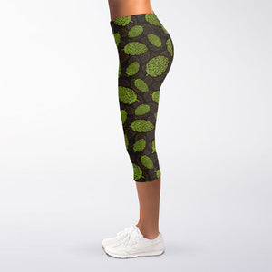 Cute Hop Cone Pattern Print Women's Capri Leggings