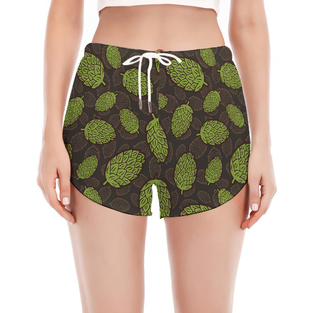 Cute Hop Cone Pattern Print Women's Split Running Shorts