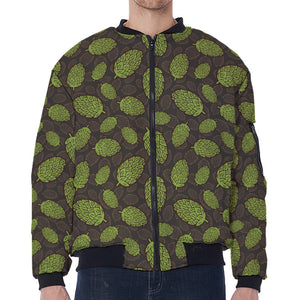 Cute Hop Cone Pattern Print Zip Sleeve Bomber Jacket