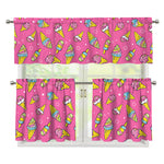 Cute Ice Cream Pattern Print 3 Piece Kitchen Curtains