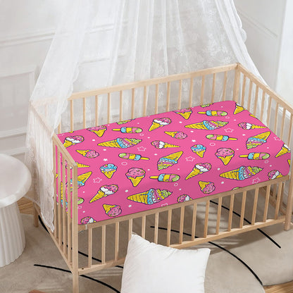 Cute Ice Cream Pattern Print Baby Crib Sheet