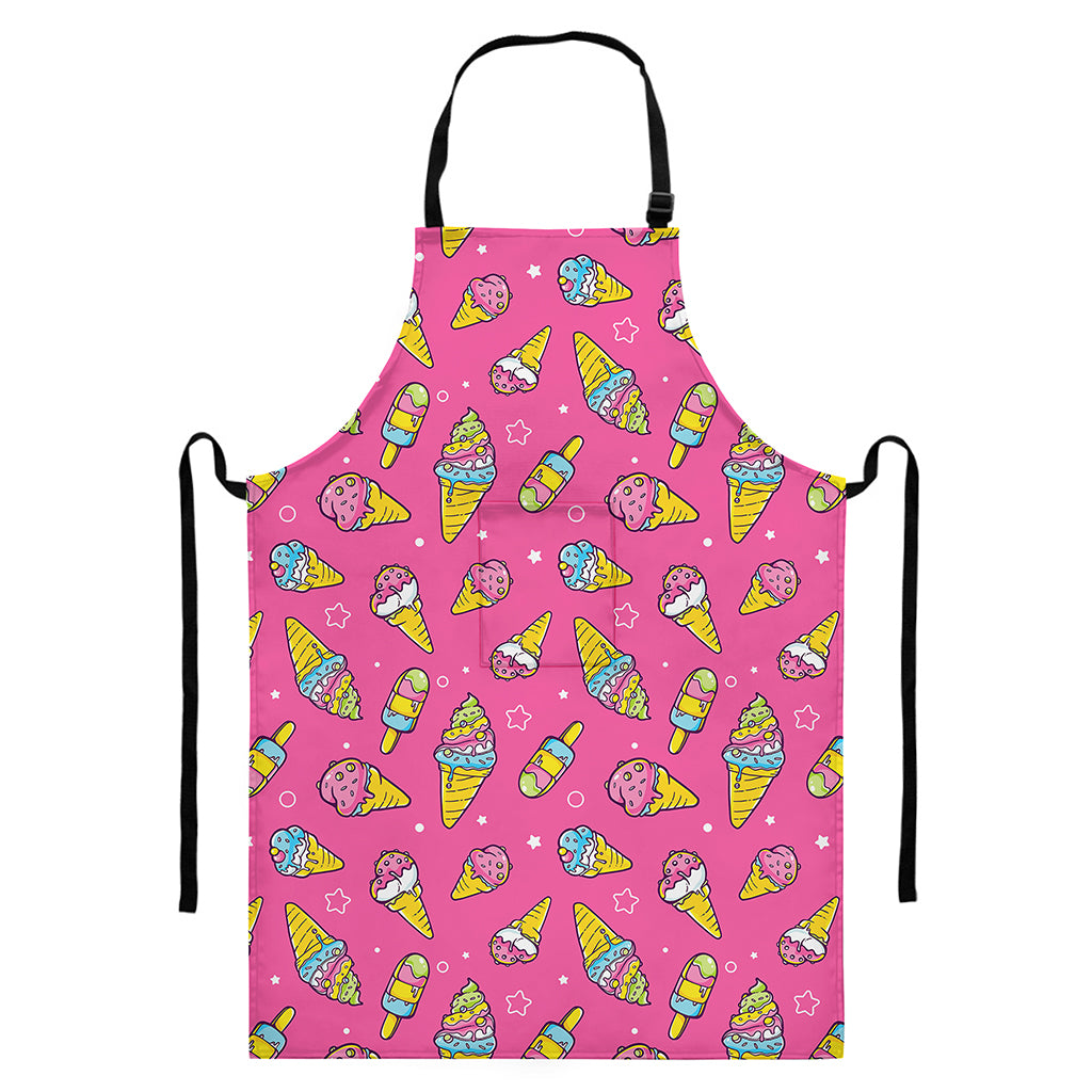 Cute Ice Cream Pattern Print Bib Apron With Pocket