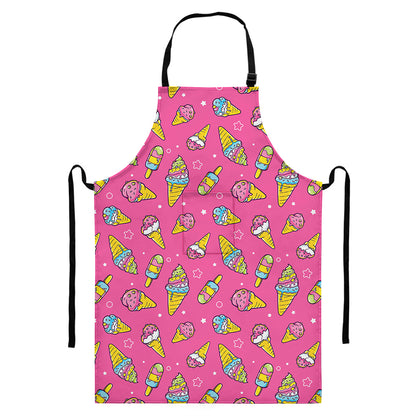 Cute Ice Cream Pattern Print Bib Apron With Pocket