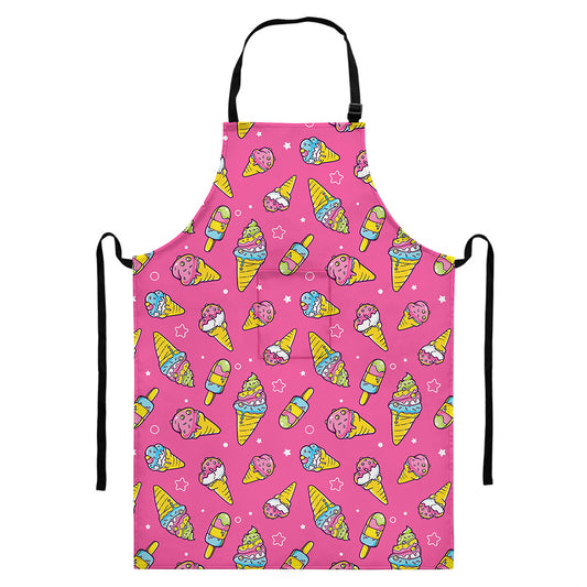 Cute Ice Cream Pattern Print Bib Apron With Pocket
