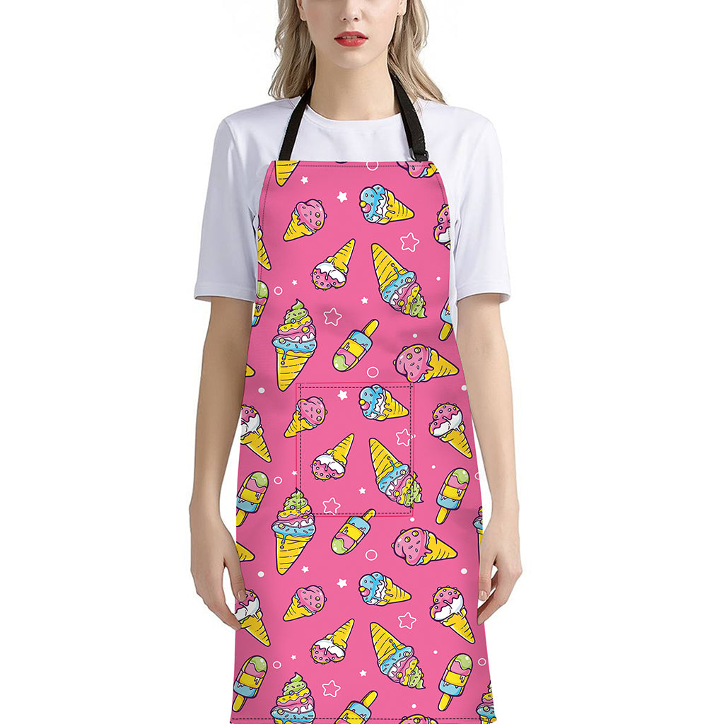 Cute Ice Cream Pattern Print Bib Apron With Pocket