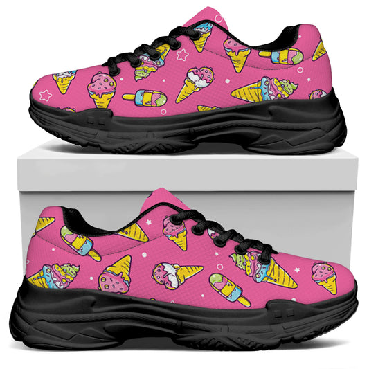 Cute Ice Cream Pattern Print Black Chunky Shoes