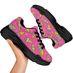 Cute Ice Cream Pattern Print Black Chunky Shoes