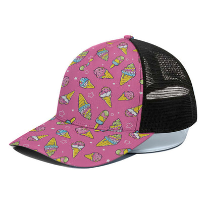 Cute Ice Cream Pattern Print Black Mesh Trucker Cap