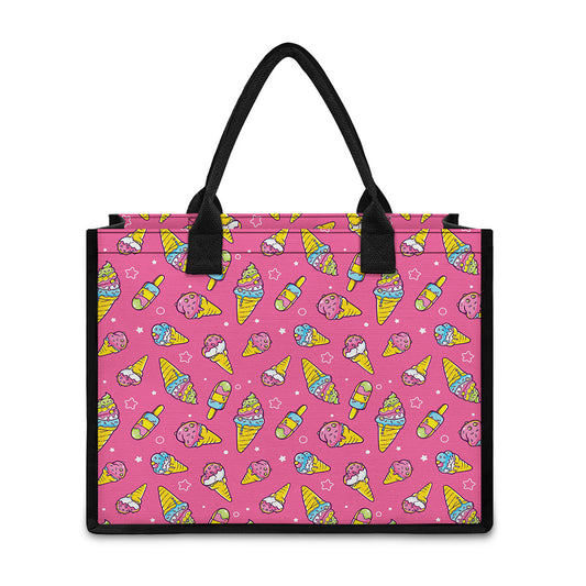Cute Ice Cream Pattern Print Canvas Tote Bag