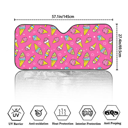Cute Ice Cream Pattern Print Car Windshield Sun Shade