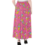 Cute Ice Cream Pattern Print Chiffon Maxi Skirt