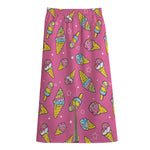 Cute Ice Cream Pattern Print Cotton Front Slit Maxi Skirt
