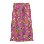 Cute Ice Cream Pattern Print Cotton Front Slit Maxi Skirt