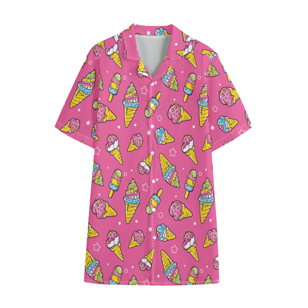 Cute Ice Cream Pattern Print Cotton Hawaiian Shirt