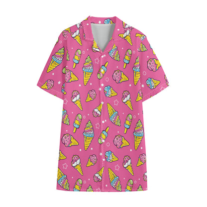 Cute Ice Cream Pattern Print Cotton Hawaiian Shirt