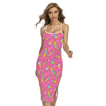 Cute Ice Cream Pattern Print Cross Back Cami Dress