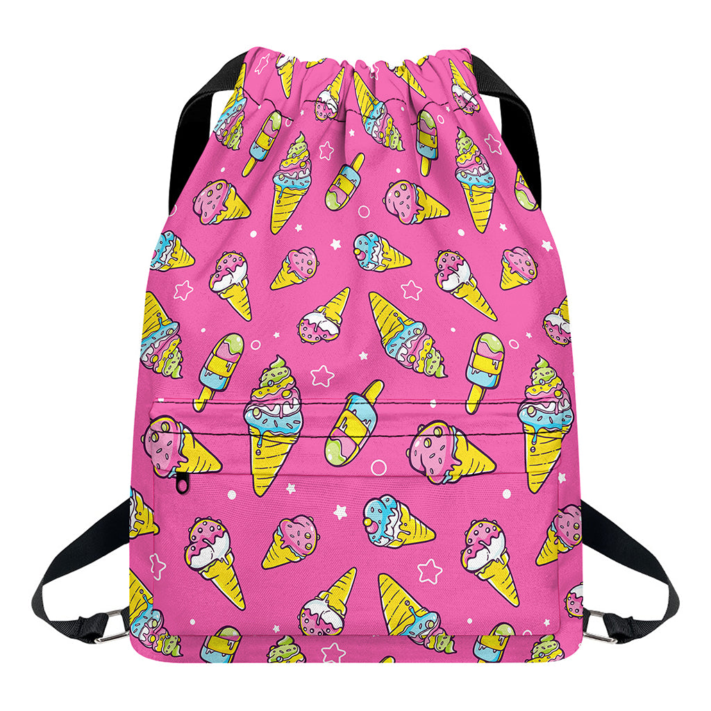 Cute Ice Cream Pattern Print Drawstring Backpack